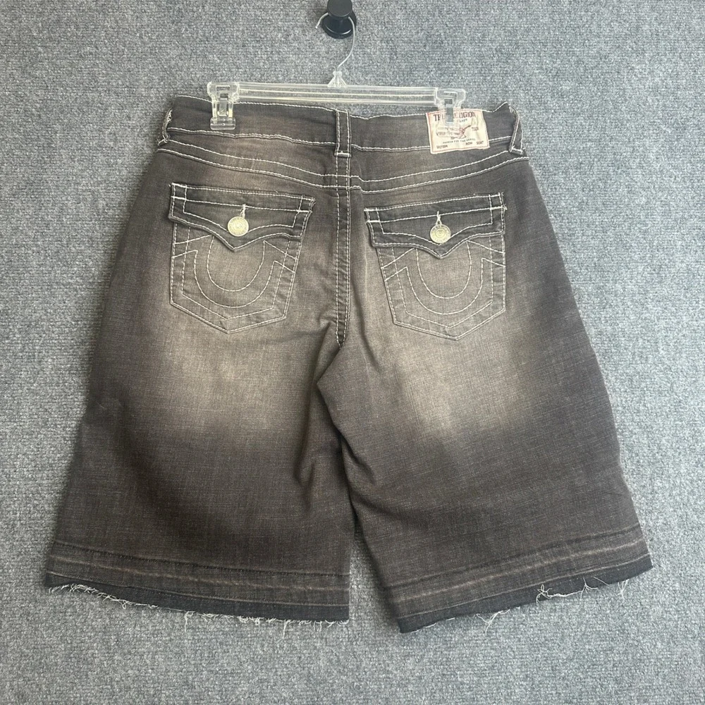 True Religion Baggy Denim Jort Mens 28 Black Cocoa‎ Crumble Big T Flap NWT